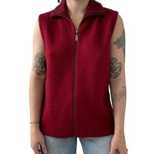Native World Womens Possum Merino Wool Blend Red Full Zip Sweater Vest Sz XL